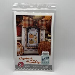 October Pumpkins Shelf Life Cross Stitch Pattern Kit Its Sew Emma Monthly Jar